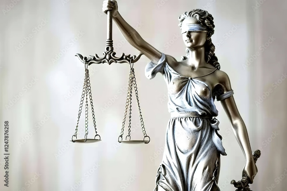 Statue of justice Goddess Themis on blurred background. Symbol of law. With copy space. Statue of justice Goddess Themis on blurred background. Symbol of law. With copy space.