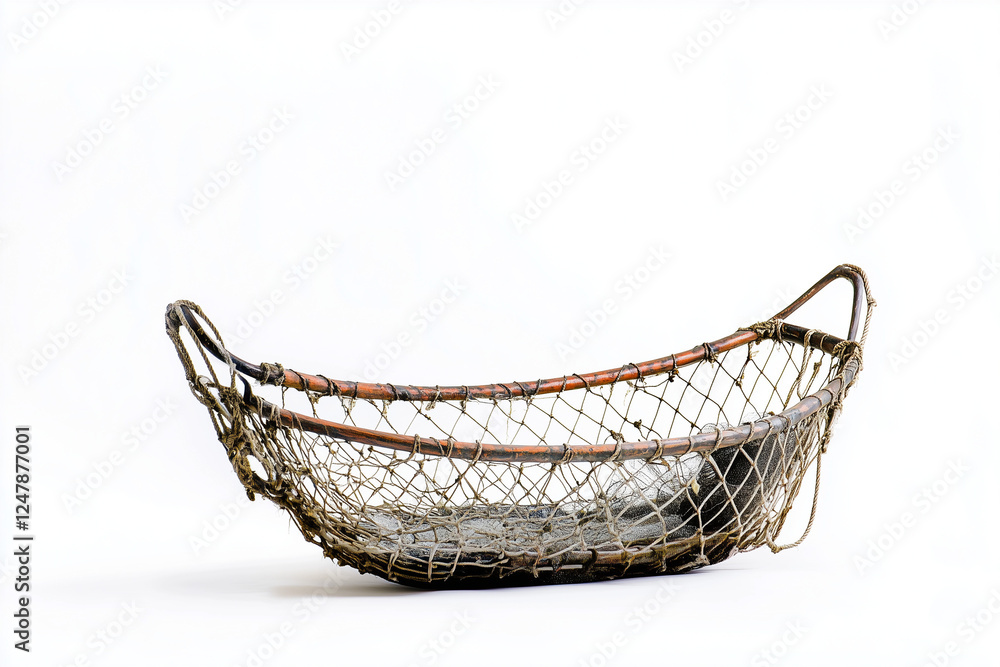 Obraz premium Selective focus fishing net isolated on white background, Fisherman trawl for fishing on white background.