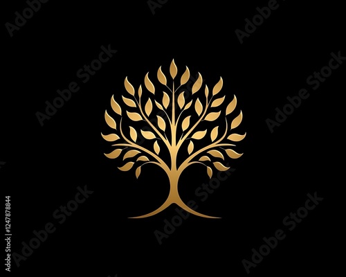 Golden Tree Logo Design on Black Background (1)