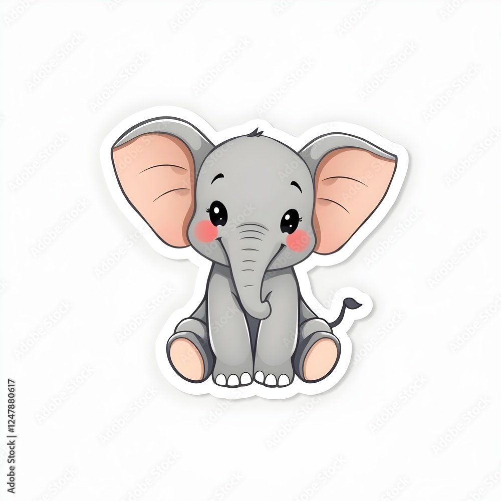 Fototapeta premium Cute cartoon elephant sticker perfect for scrapbooking or decorating personal items. Generative AI