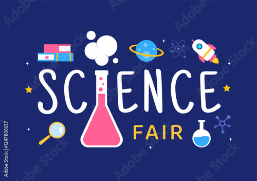 Science Fair Vector Illustration featuring a Chemist Conducting Chemical Experiments for Scientific Analysis, Data Collection, Research and Survey