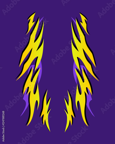 Yellow and purple neo tribal livery design for racing drift car, classic JDM livery design vector