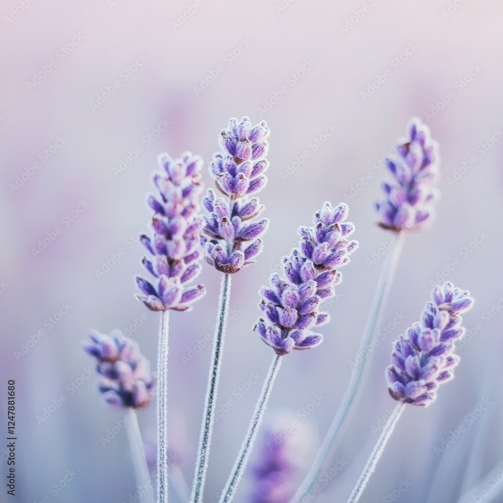 Obraz premium Close-Up of Delicate Lavender Flowers in Soft Pastel Colors with Blurred Background in Nature Photography