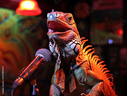 Iguana lounge singer crooning classic tunes photo