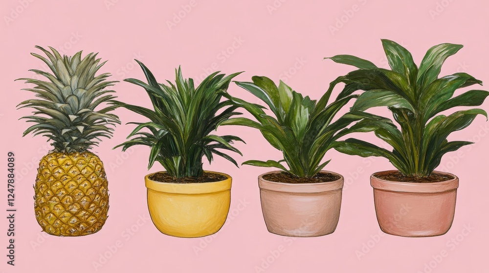 Fototapeta premium Tropical Potted Plants Pineapple Home Decor Summer Vibes