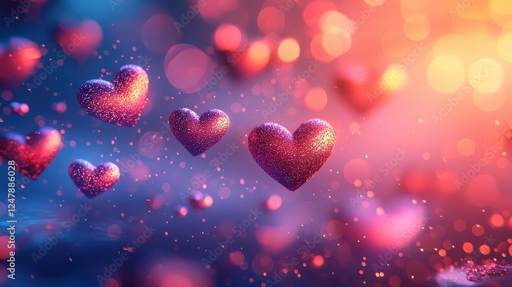 A vibrant display of sparkling hearts surrounded by a dreamy, colorful background, evoking feelings of love and romance. A vibrant display of sparkling hearts surrounded by a dreamy, colorful background, evoking feelings of love and romance.
