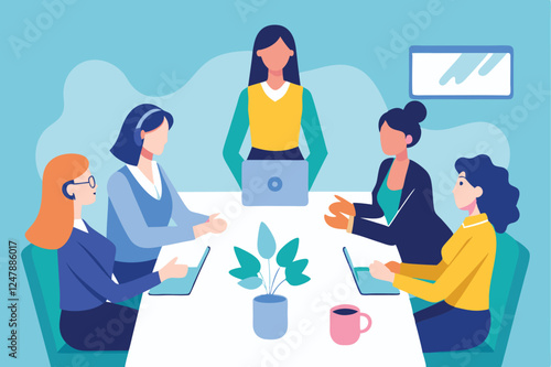Business team working together in an office vector illustation