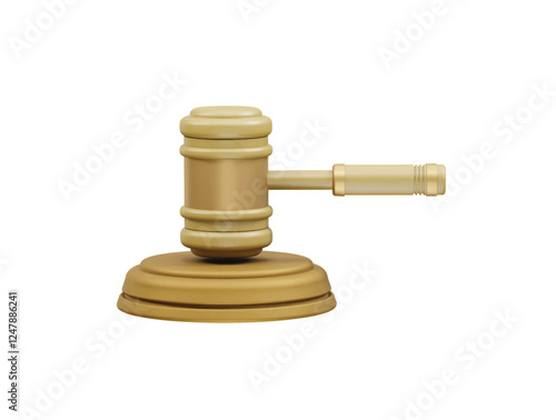 Wooden judge gavel and soundboard icon 3d. Justice hammer icon illustration 3d