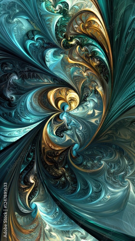 Teal and Gold Abstract Fractal Art Swirling Elegance Teal and Gold Abstract Fractal Art Swirling Elegance