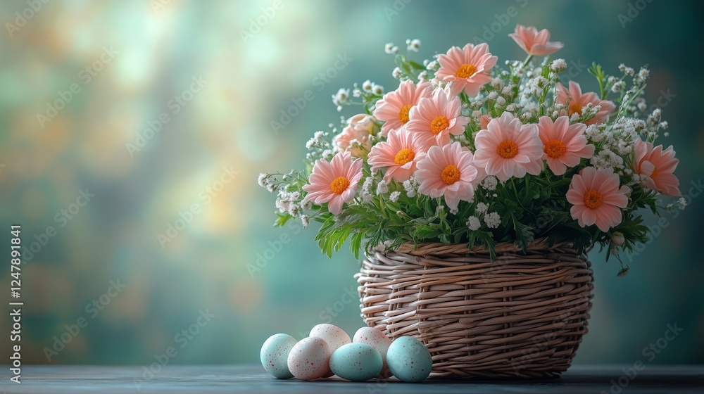 A Delightful Spring Flower Basket with Easter Eggs Arrangement A Delightful Spring Flower Basket with Easter Eggs Arrangement