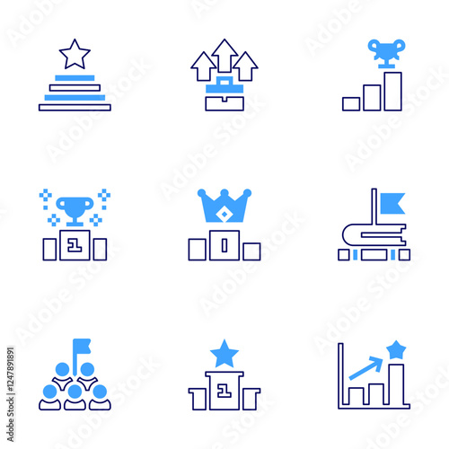 Success icon set. Bold line style. Duotone colors. Editable stroke. rating, learning, jobpromotion, podium, career, pedestal, goal