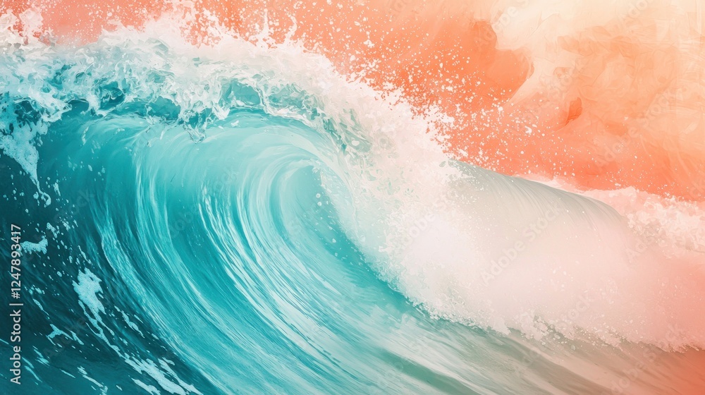 Fototapeta premium Ocean Wave Abstract Art: Turquoise and Coral Hues