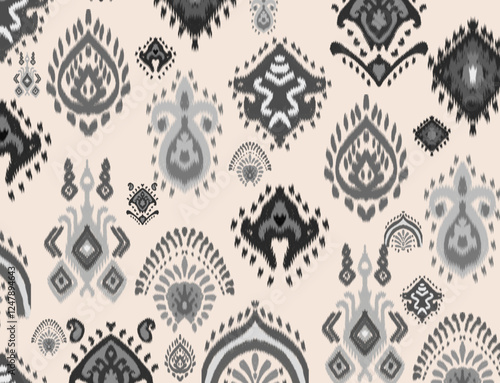Ikat ethnic pattern traditional Design for background, carpet, wallpaper, clothing, wrapping, Batik, fabric, Vector, illustration, embroidery style.
