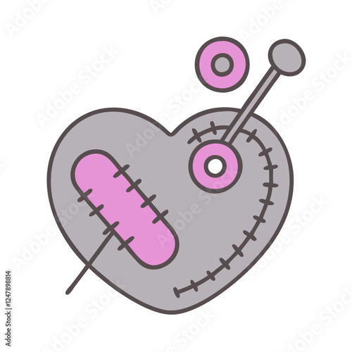 Patch sewing icon in pastel colors with heart-shaped fabric