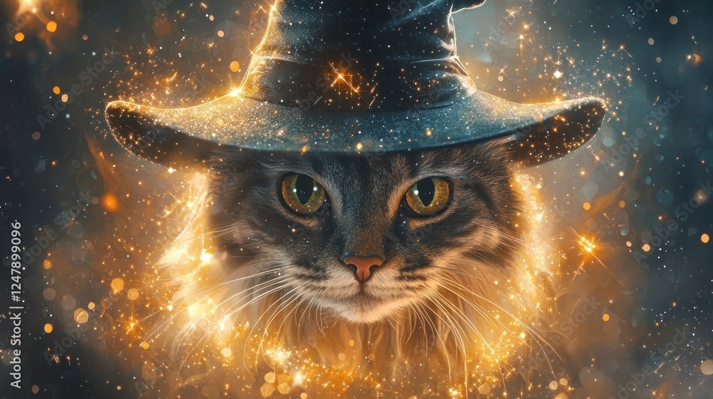 Magical Cat in a Sparkling Hat: A Whimsical Halloween Portrait Magical Cat in a Sparkling Hat: A Whimsical Halloween Portrait
