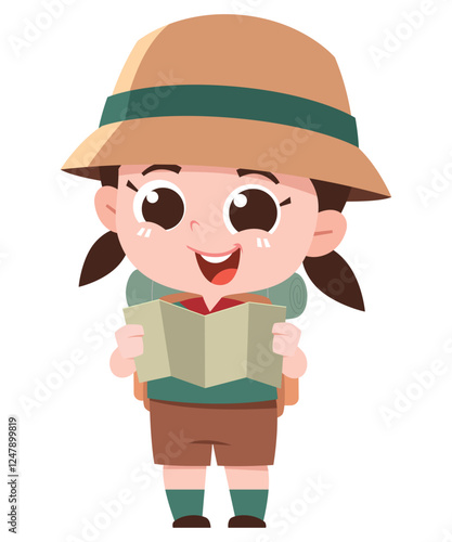 Excited Young Girl Scout with Map Illustration