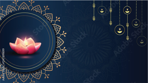 A premium Deepavali background with a glowing lotus diya, radiating elegance and spiritual warmth.