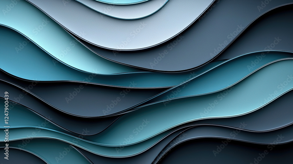 Fototapeta premium Inconspicuous header with elegant abstract waves illustration with dark gray, teal blue and light slate gray color. 
