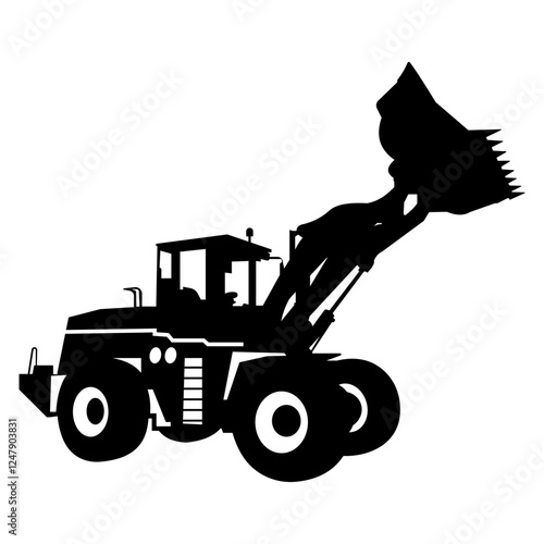 Silhouette of Bulldozer Icon in Flat Style. Vector Illustration