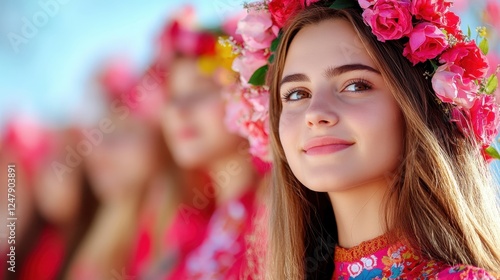 Dreamy Rose Valley Scene in Bulgaria with Vibrant Floral Crown