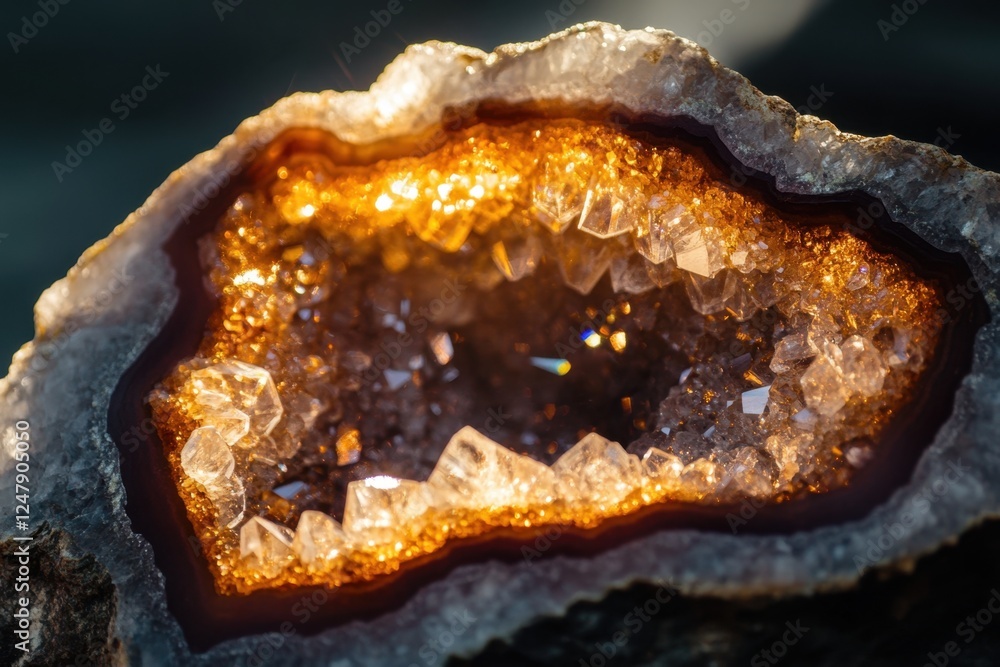 Fototapeta premium Sparkling Crystals Inside a Cracked Geode Close-Up