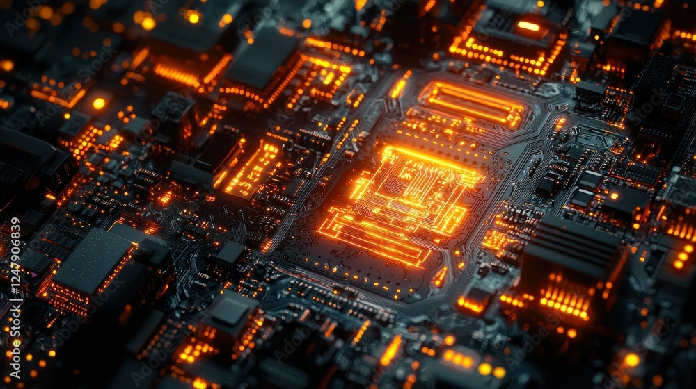 Glowing Circuit Board Closeup. Tech Background Glowing Circuit Board Closeup. Tech Background