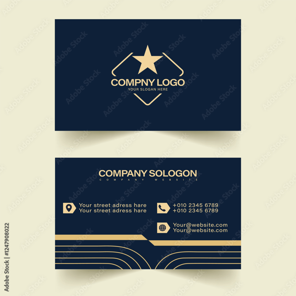 Fototapeta premium Elegant Business Card Design with Navy Blue and Gold Theme