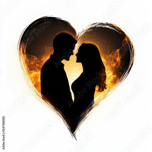 A couple silhouette inside a heart with soft glowing edges, showing love and warmth