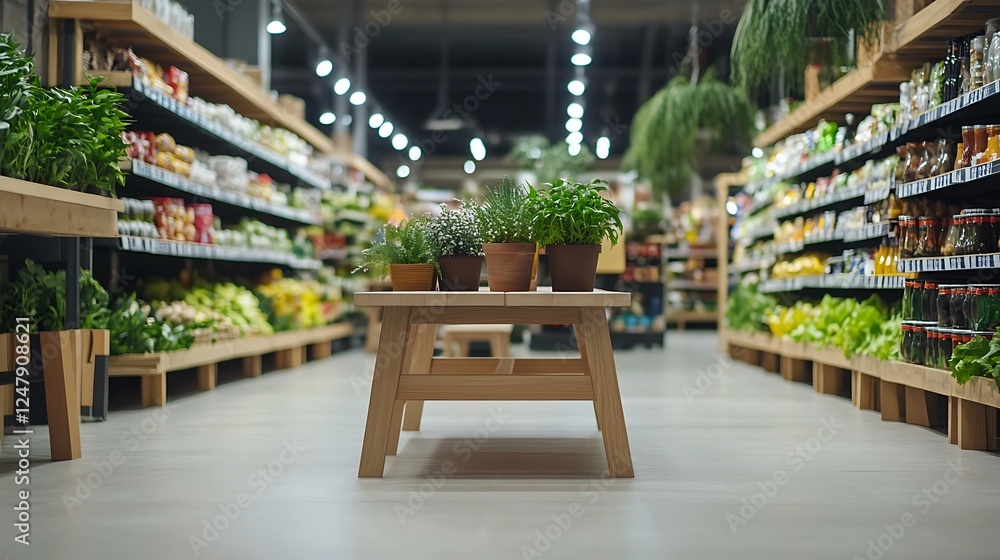 Serene Grocery Store Interior with Plants Serene Grocery Store Interior with Plants