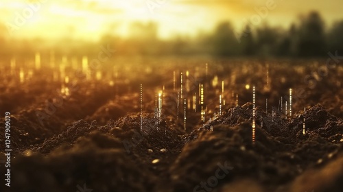 modern farming technology shot, soil quality indicators, earth science visualization, natural bokeh effect, agricultural research photography, educational composition