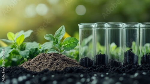 precision agriculture concept, soil nutrient analysis, rich earth macro photography, chemical element indicators, green nature backdrop, agricultural technology documentation, scientific detail study
