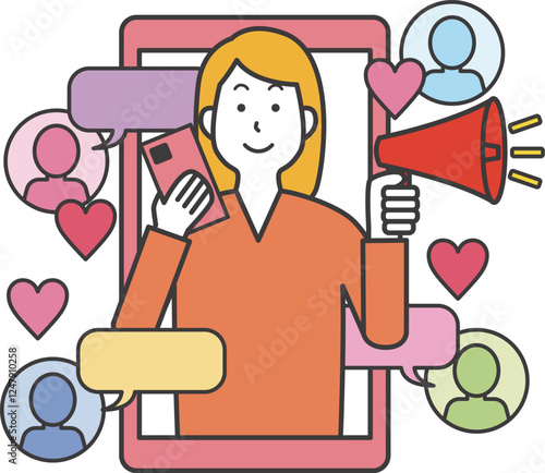 発信力のある女性のイラスト