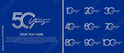 logo anniversary set. silver color with handwriting on blue background for special event
