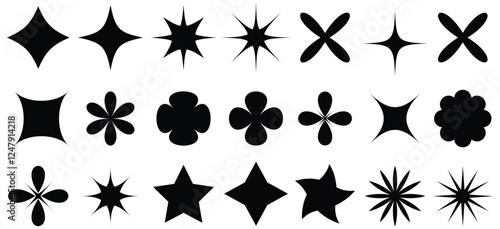 Brutalism abstract geometric shapes. Brutalist Y2K minimalist basic figures, star, plants, lines, circles, hexagonal and flower modern Swiss memphis design. vector illustration eps 888