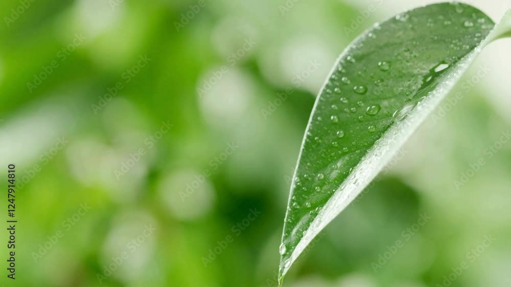 Illustration of a video showing raindrops falling and soaking green leaves Illustration of a video showing raindrops falling and soaking green leaves