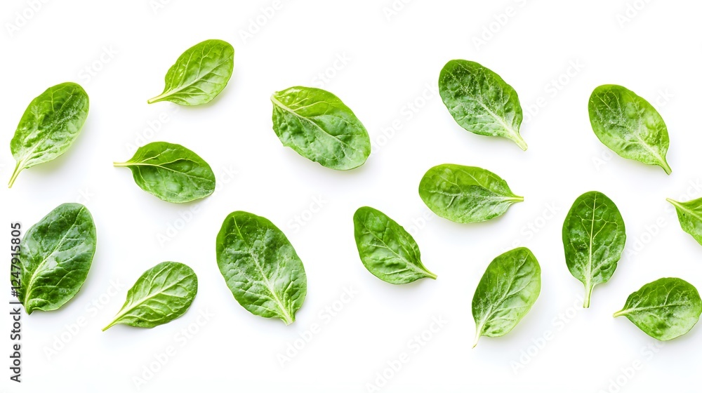 Fresh Green Spinach Leaves on White Background Fresh Green Spinach Leaves on White Background