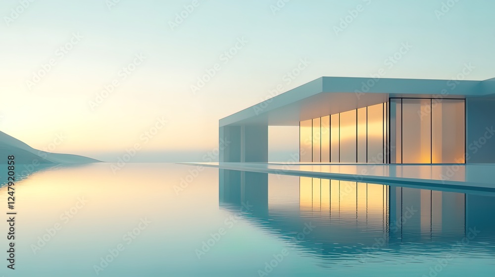 Minimalist modern house with infinity pool reflecting sunset. Minimalist modern house with infinity pool reflecting sunset.