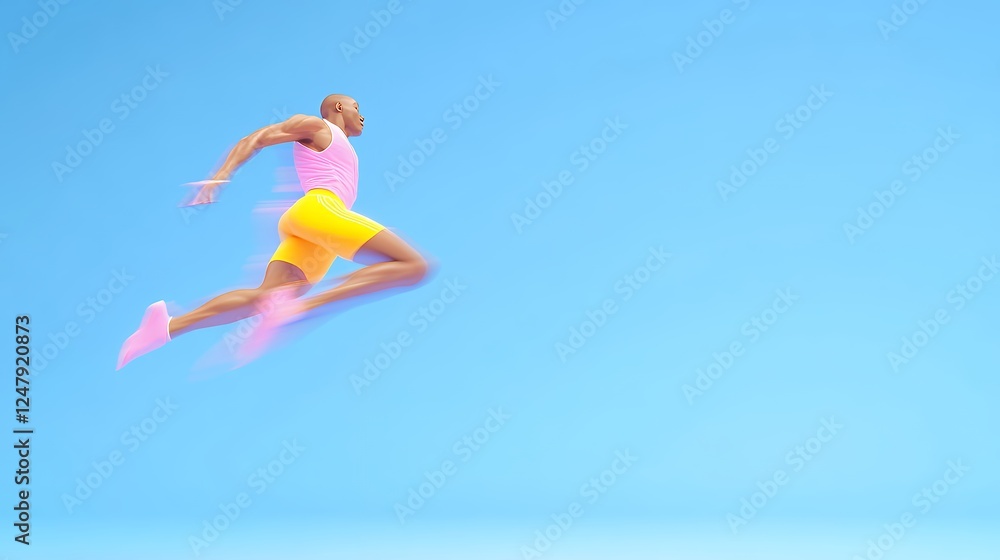 Naklejka premium Colorful Abstract Sports Person in Motion Leap Pose in Air
