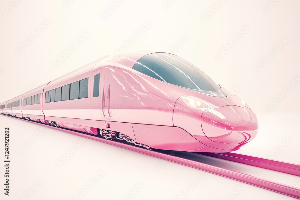 Naklejka premium Pink high-speed train on track, studio shot, travel