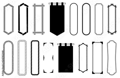 縦長和風フレームベクターイラストセット 日本 シンプル あしらい コピースペース 枠 飾り 装飾