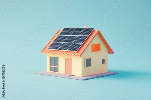 Wallpaper Mural Solar-powered house model, blue background, energy efficiency Torontodigital.ca