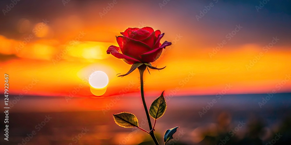 Obraz premium Long Exposure Rose Silhouette Minimalist Photography - Dark Romantic Flower Image