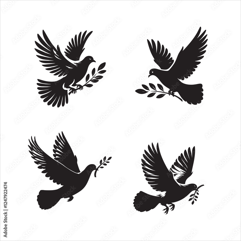 Obraz premium Vector silhouette pigeon flying