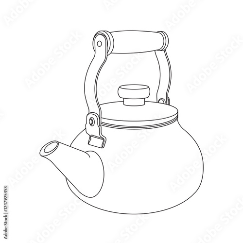 Vector Line drawing of a kettle, a gourd shape, suitable for boiling hot water and making tea.