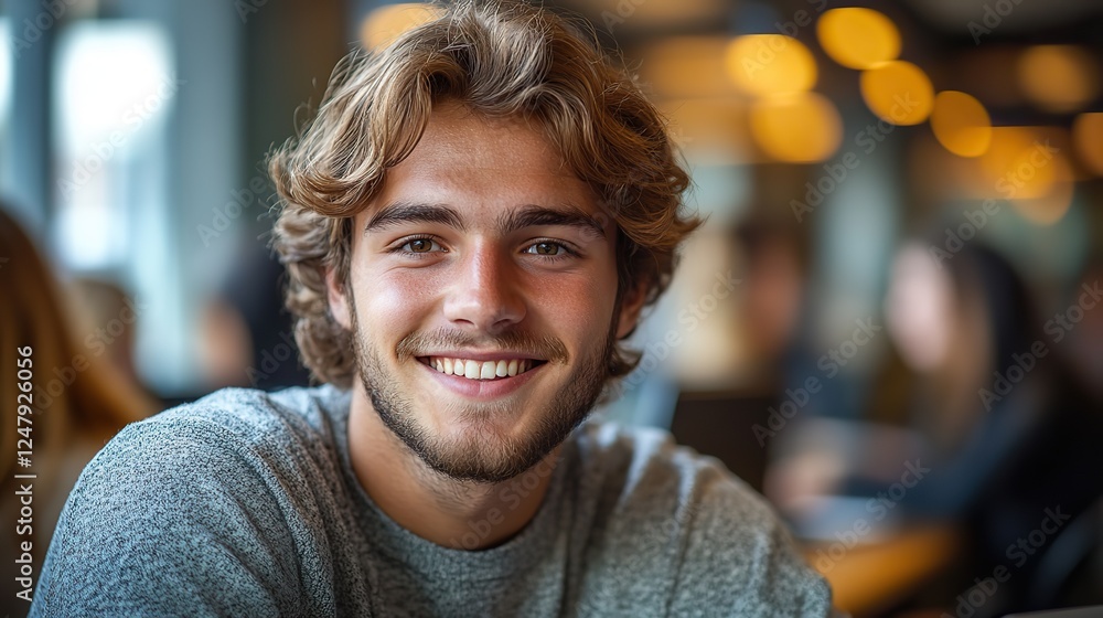A confident young man smiling while working at a computer in a modern collaborative office setting, with a positive and engaging work atmosphere and colleagues in the background. A confident young man smiling while working at a computer in a modern collaborative office setting, with a positive and engaging work atmosphere and colleagues in the background.