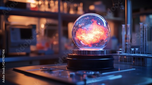 Cosmological models detailed cosmological model di cf135393-678e-4c75-a18e-58416940cdb9 0 in a snow globe with nebula colors photo