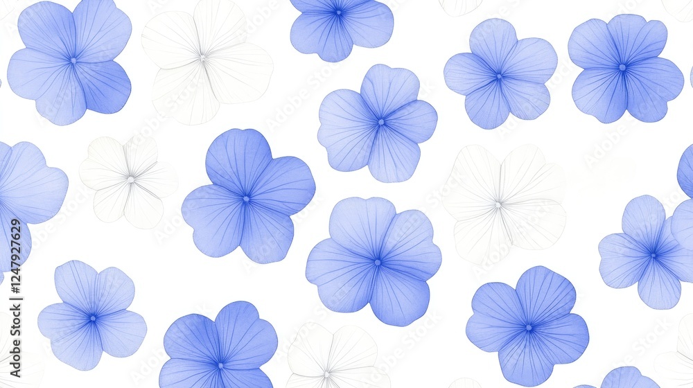 Delicate blue and white floral pattern with soft petals on a light background for design use Delicate blue and white floral pattern with soft petals on a light background for design use