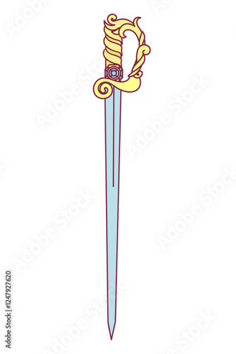 vector golden epee, sword for prince. Clip art isolated on transparent background.
