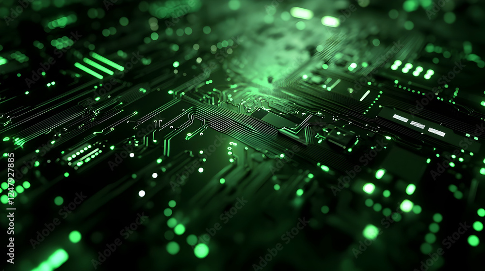Glowing Circuit Board Close-up, Technology Background Glowing Circuit Board Close-up, Technology Background