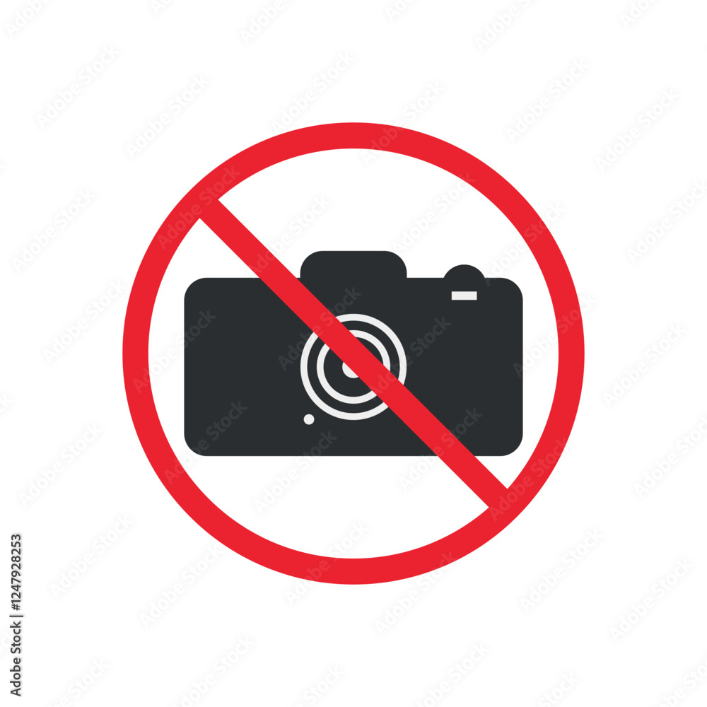 no photography sign vector, prohibited camera icon, do not take pictures symbol, red circle no camera allowed, restricted photo-taking symbol for public areas no photography sign vector, prohibited camera icon, do not take pictures symbol, red circle no camera allowed, restricted photo-taking symbol for public areas